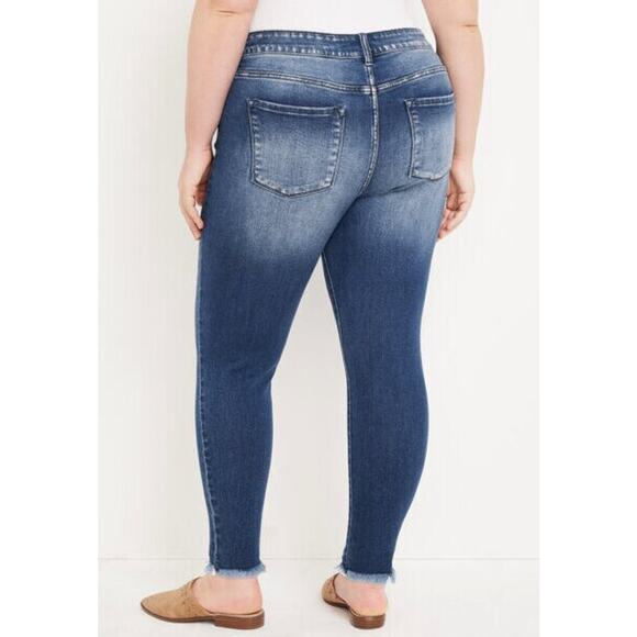 KanCan Skinny High Rise Ripped Hem Jeans Sandblast Blue Denim Plus Size 18 - Picture 6 of 10